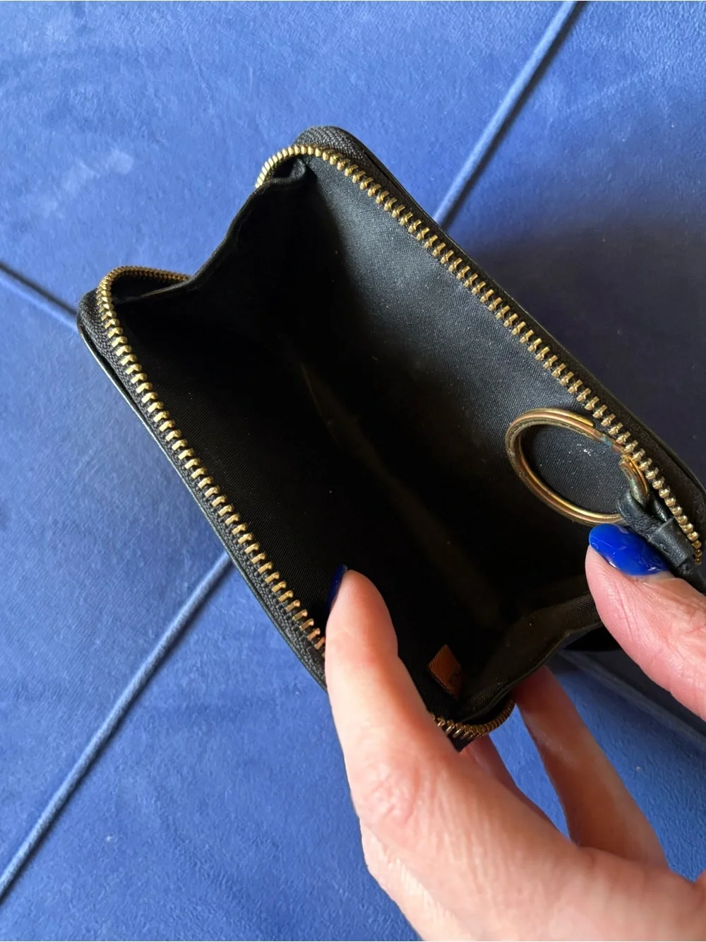 Tory Burch Black Zip Card Case with Gold Logo Accent